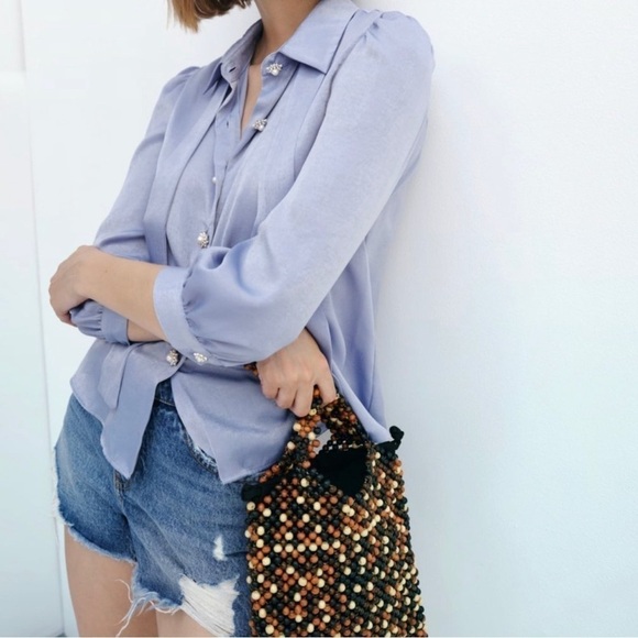 NWT ZARA Jeweled Button Down Shirt Small - Picture 5 of 7